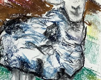 Oryginalna sztuka pastelowa, owca Herdwick, wyjątkowa dekoracja ścienna, jedyny w swoim rodzaju obraz