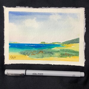 Küsten Wasser, A6 mini Aquarell, Farbtupfer, originelles Geschenk, Meer und Sand, erholsamer Urlaub, Urlaub, Handmade original