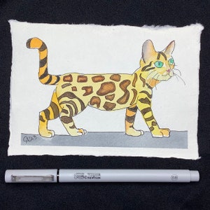 Bengal Tiger, Indoor Tiger, Hübsches Kätzchen, kleine Moggy, kleine Kunst, A6 Mini-Malerei, Farbtupfer, einzigartiges Geschenk, handgemachtes Original