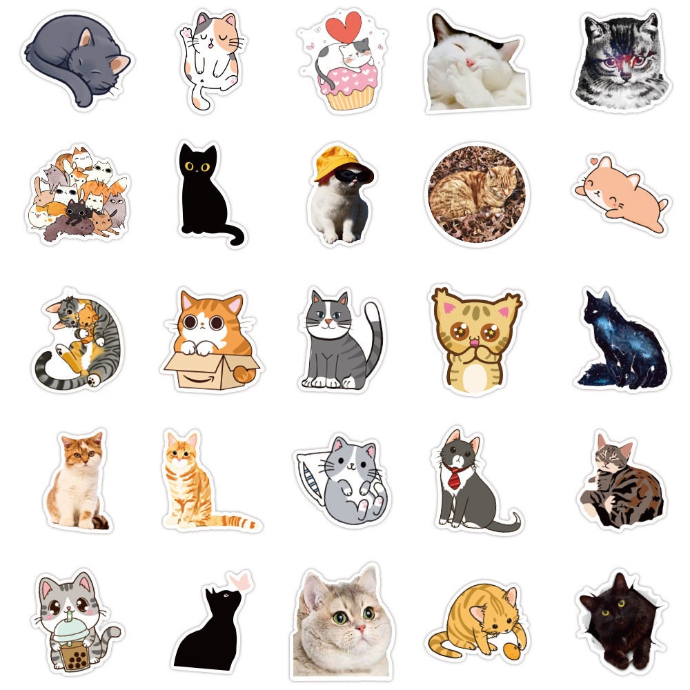 Cat Stickers, 25 Random Cat Stickers, Silly Cat Stickers, Kawaii Cat Stickers,  Cat Vinyl Stickers, Laptop Stickers, Computer Stickers, Decal 