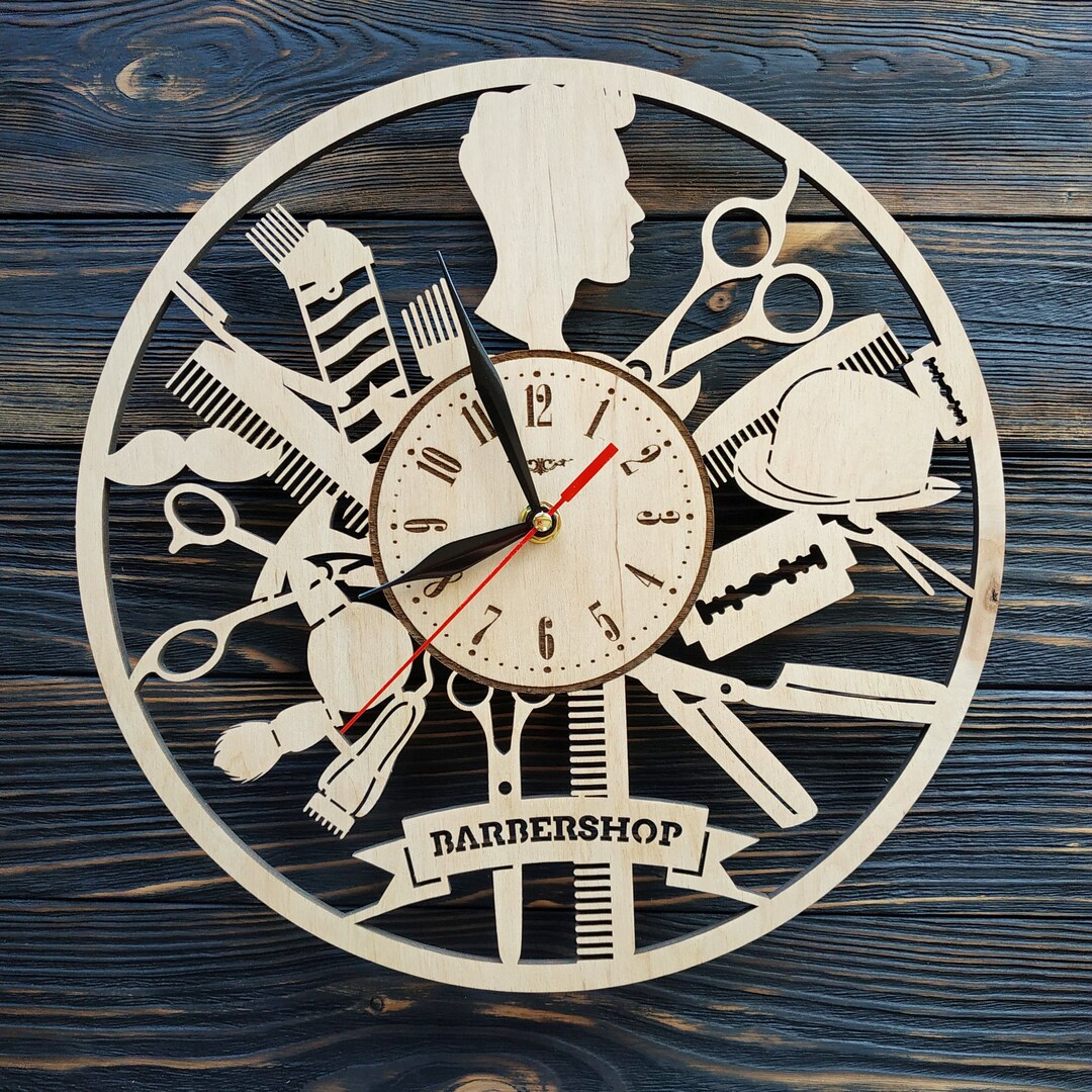 Custom Barbershop Wall Clock Gantelman Club Wood Decor Personalized Man ...