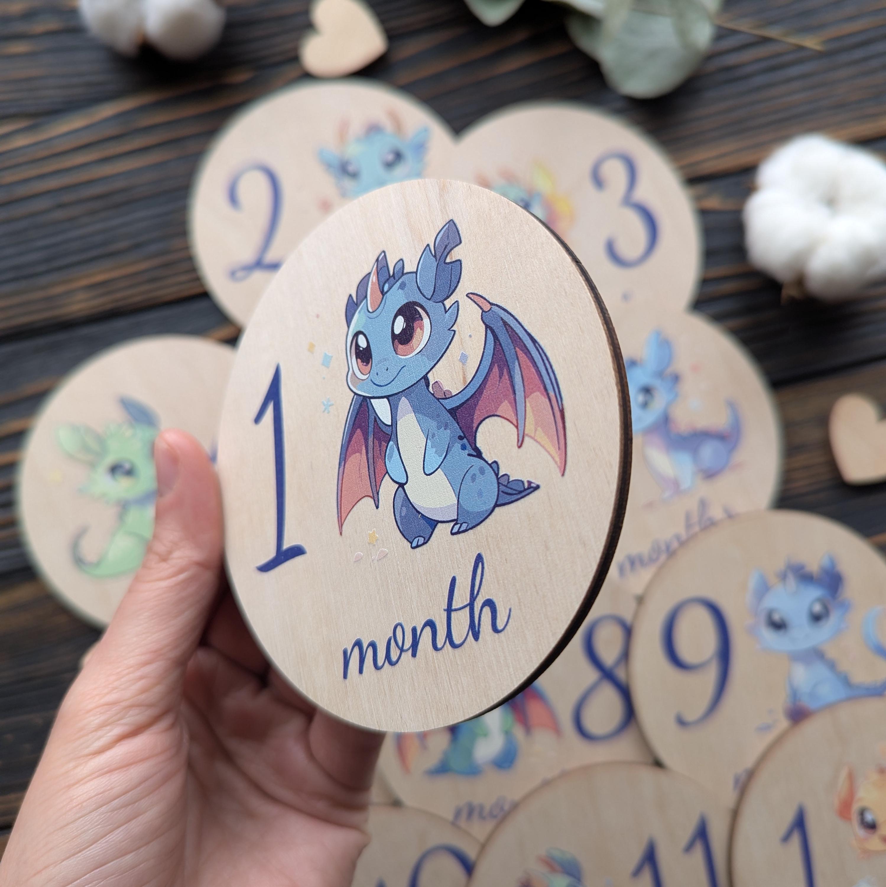 Set of 12 Cute Dragons Milestone Cards for Boy Girl Monthly Baby Growth ...