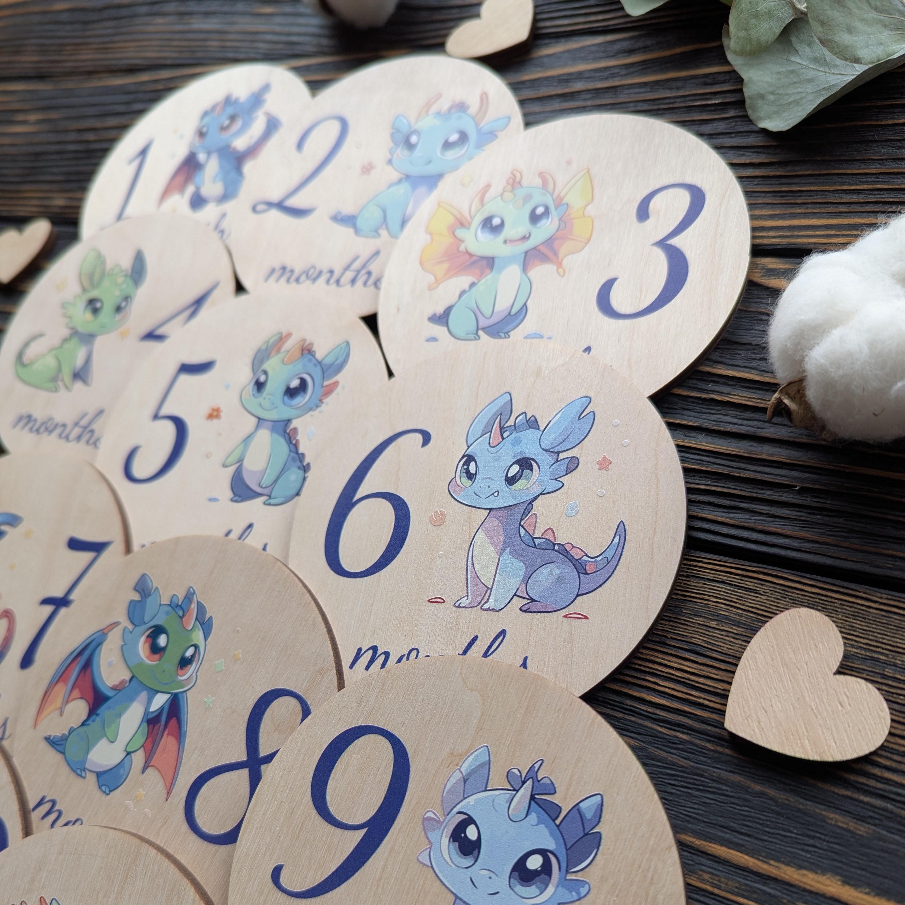 Set of 12 Cute Dragons Milestone Cards for Boy Girl Monthly Baby Growth ...