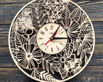 Große Blumen Wanduhr Batteriebetrieben Am besten Blumengeschenk für Ihn Ihr Geburtstag Weihnachtsblumen Einzigartige Wandkunst Holz Hausblumen Dekor