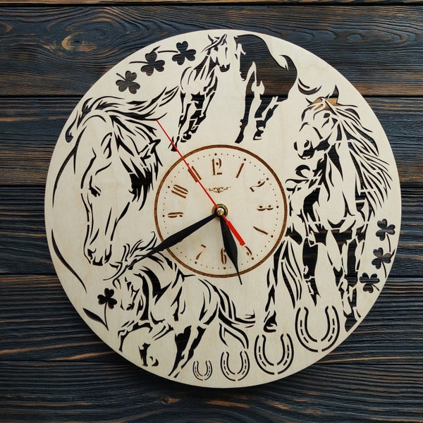 Wooden Wall Clock Horse Etsy