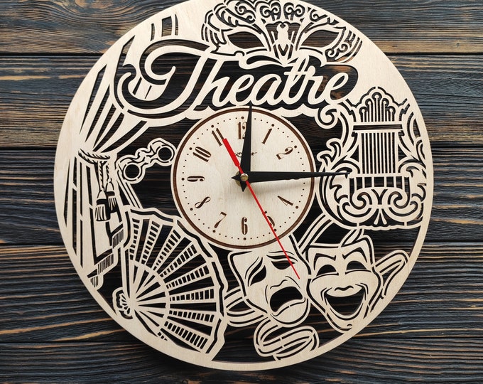 Large Theater Wall Clock Personalized Gift for Actor Actress Drama Teacher Director Custom Theater Sign Engraved Drama Gift With Name Decor