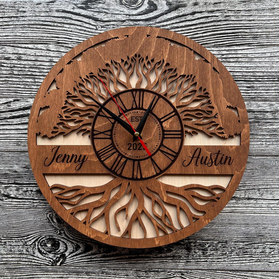 Tree of Life Sign Wall Clock Personalized 5th Anniversary Gift Unique ...