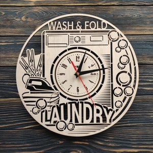 Large Laundry Wall Clock 12 16 18 inch Battery Operated Best Laundry Gift for Him and Her Birthday Christmas Unique Laundry Wall Decor