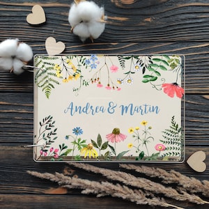 Libro degli ospiti per matrimoni con fiori di campo Libro degli ospiti personalizzato con nome Data Copertina in acrilico con design personalizzato Regalo per addio al nubilato per 5 anni di matrimonio