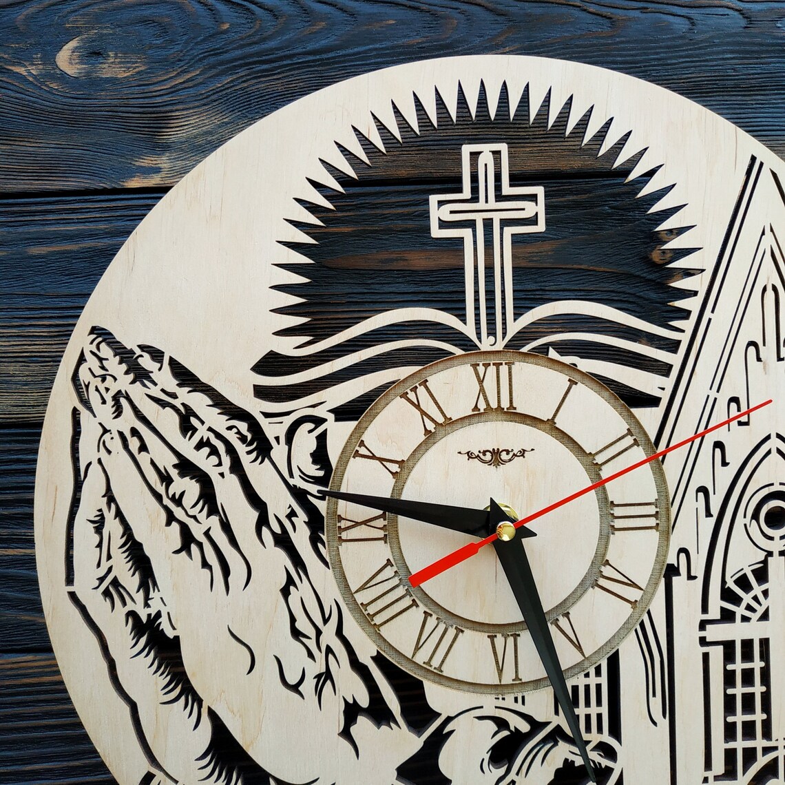 Jesus Christ Battery Operated Wood Clock Religious Wall Home Decor