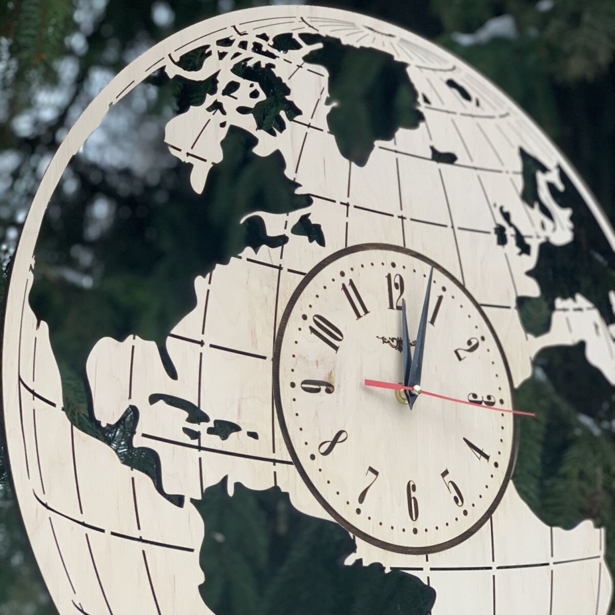 Large World Map Wall Clock Battery Operated Earth Globe Wood - Etsy