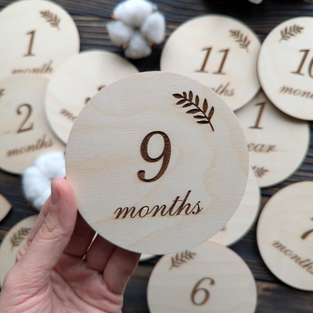 Set of Cute Milestone Cards for Boy Girl Monthly Baby Growth Disks Wood ...