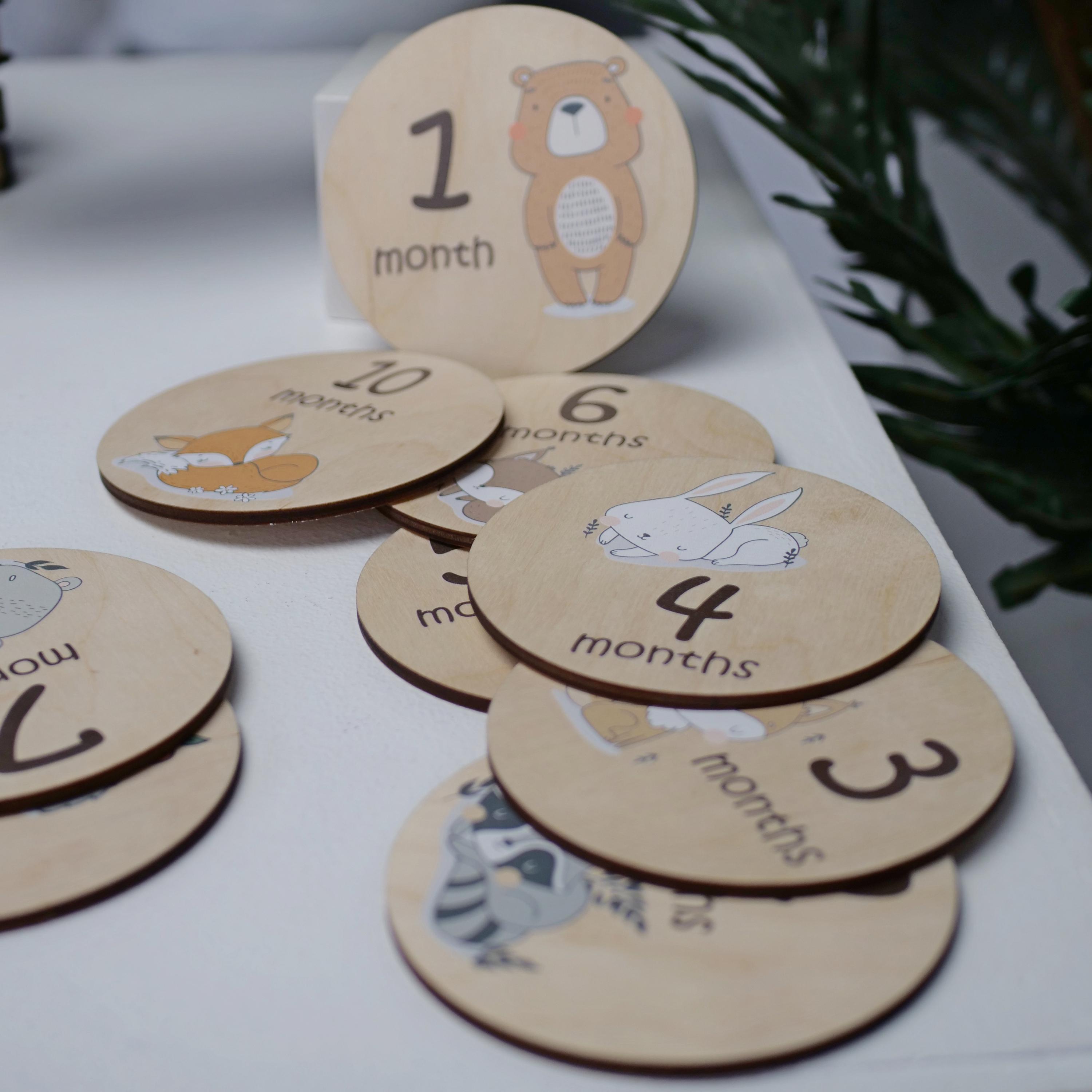 Milestone Cards for Boy Girl Monthly Baby Growth Disks Wooden Keepsake ...