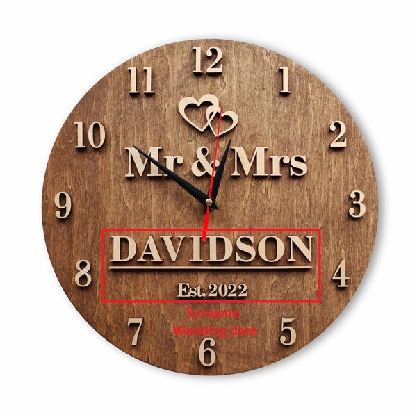 Large Personalized Family Wall Clock 12 16 18 inch Best 5th Anniversary Wedding Gift for Him Her Housewarming Unique Gift Family Name Sign