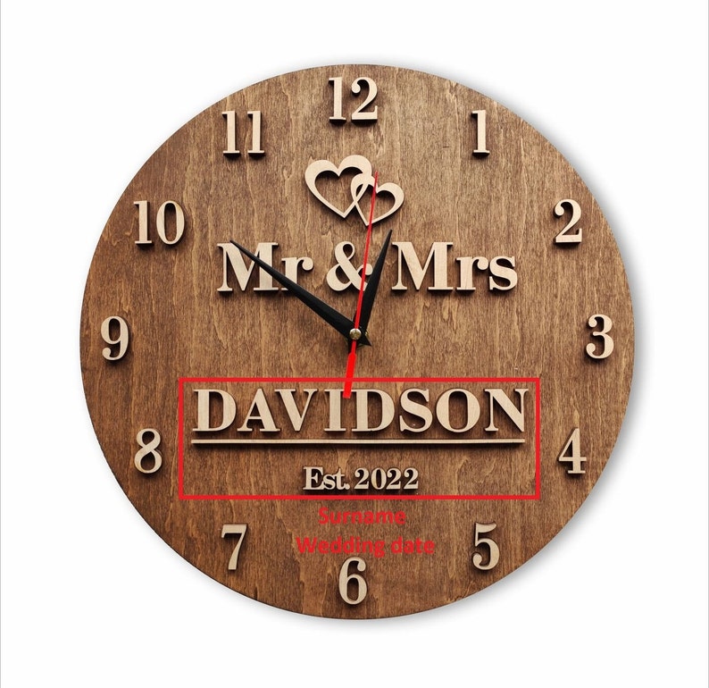Large Personalized Family Wall Clock 12 16 18 Inch Best 5th Etsy