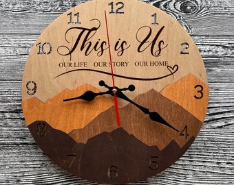 Mountain Wall Clock Unique Kitchen Living Room Bedroom Decor Personalized Couple Gift Housewarming Anniversary Wedding Christmas Family Sign