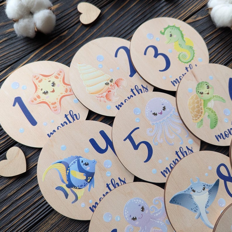 Set of Cute Sea Animals Milestone Cards for Boy Girl Monthly Baby ...