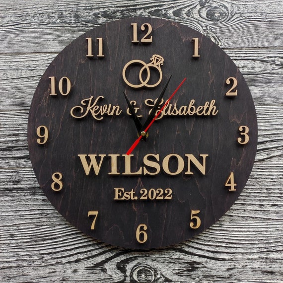 Unique Wall Clock Custom 5th Anniversary Gift Couple Name Sign Wooden Home Decor Personalized Large Clock Wedding Engagement Unique Gift