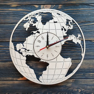 Große Erdkugel Wanduhr Batteriebetriebene Weltkarte Home Decor Einzigartige Geburtstag Weihnachten Reisende Geograph Geschenk Büro Wohnheim Holz Uhr