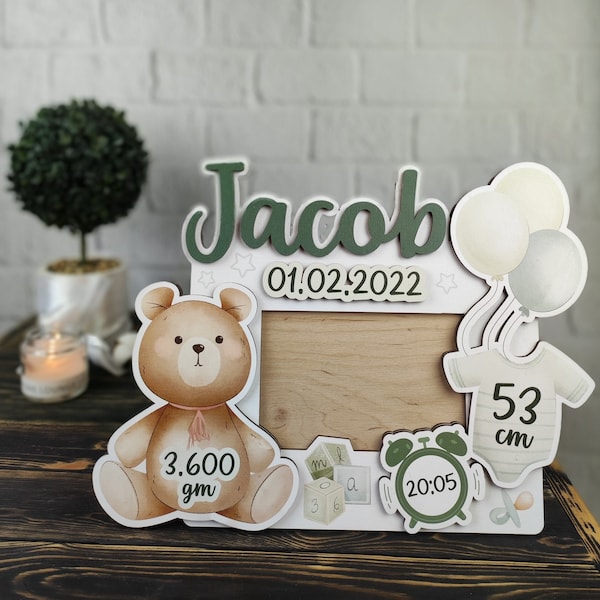 Personalized Baby Picture Frame Large Newborn Baby Wood Sign Birth Announcement Picture Frame With Stats Gift For New Parents Nursery Decor