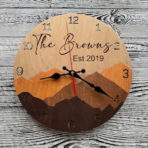 Personalized 5th Anniversary Gift Wood Mountain Wall Clock Unique Kitchen Living Room Bedroom Decor Couple Family Gift Housewarming Wedding