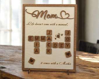 Personalized Wooden Family Name Puzzle, Custom Crossword 3D Sign, Mother's Day Gift, Scrabble Puzzle Wall Art