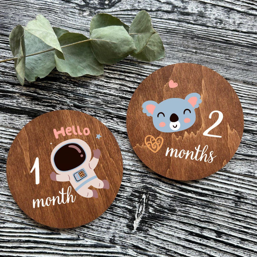 12 Cute Space Milestone Cards for Boy Girl Monthly Baby Growth Disks ...