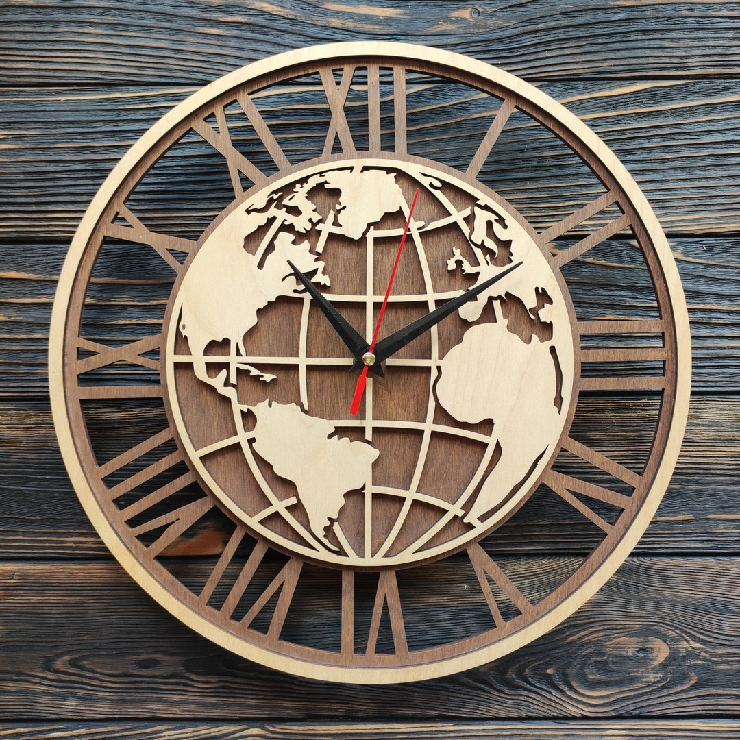 Large Earth Globe Wall Clock 12 16 18 Inch Battery Operated World Map Gift for Him and Her