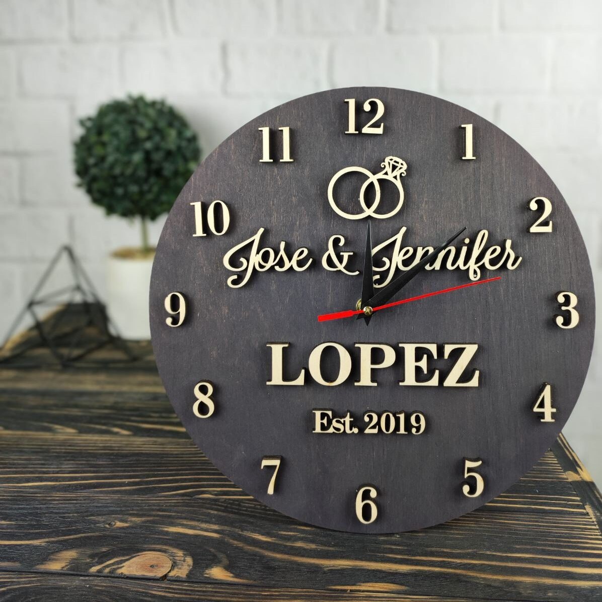 Large Family Name Sign Wall Clock With Coule Name Best 5th Anniversary Wedding Housewarming Gift For Him Her Unique Wall Decor Wood Clock