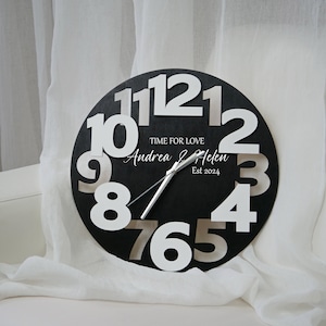 Unique Wall Clock Custom 5th Anniversary Gift Couple Name Sign Black Wood Home Decor Personalized Family Large Clock Wedding Engagement Gift