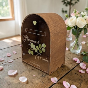 Caja de madera personalizada para tarjetas de boda, soporte para sobres con forma de arco, decoración personalizada con nombres y fecha, alcancía grande.