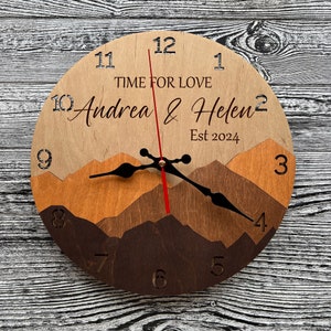 Large Family Wall Clock Personalized Wedding Anniversary Engagement Houswerming Couple Gift Unique Wood Home Decor Family Name Wall Sign