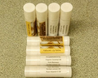 Natural Coconut Oil and Pure Beeswax Lip Balm, Variety of Scents. Vegan Option available.