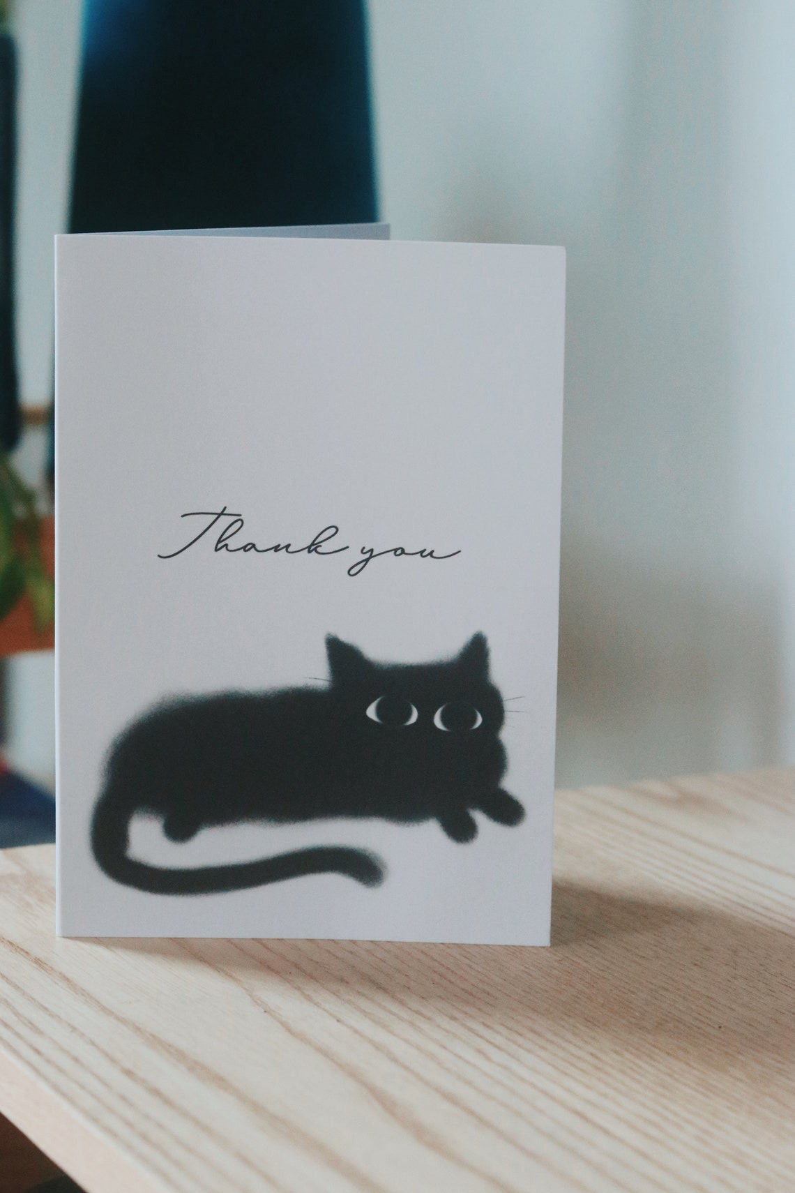 Thank You Card Black Cat Card Cat Greetings Card Cute Etsy