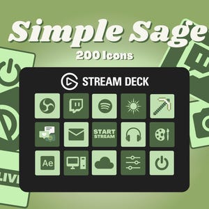 Sage Green Stream Deck Icons – 200 Minimalist Twitch & YouTube Buttons (Digital Download)