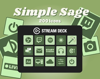 Salbeigrüne Stream Deck Icons - 200 minimalistische Twitch & YouTube Buttons (Digitaler Download)