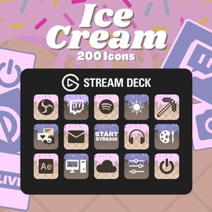 Ice Cream Stream Deck-pictogrammen: 200 minimalistische Twitch- en YouTube-knoppen (digitale download)