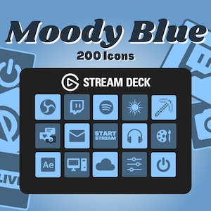 Íconos de Stream Deck en Azul Moody: 200 botones minimalistas para Twitch y YouTube (descarga digital)