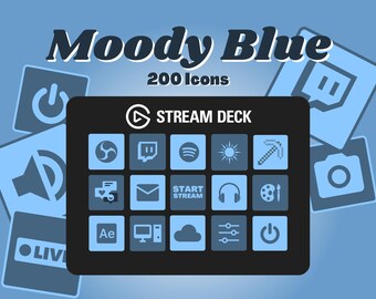 Moody Blue Stream Deck Icons - 200 minimalistische Twitch & YouTube Buttons (Digitaler Download)