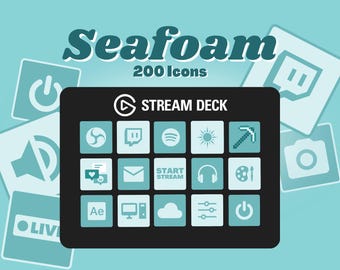 Seafoam Green Stream Deck Icons - 200 minimalistische Twitch & YouTube Buttons (Digitaler Download)