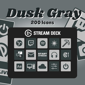 Dusk Gray Stream Deck Icons – 200 Minimalist Twitch & YouTube Buttons (Digital Download)