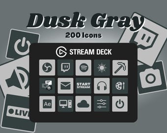 Dusk Grey Stream Deck Icons - 200 minimalistische Twitch & YouTube Buttons (Digitaler Download)