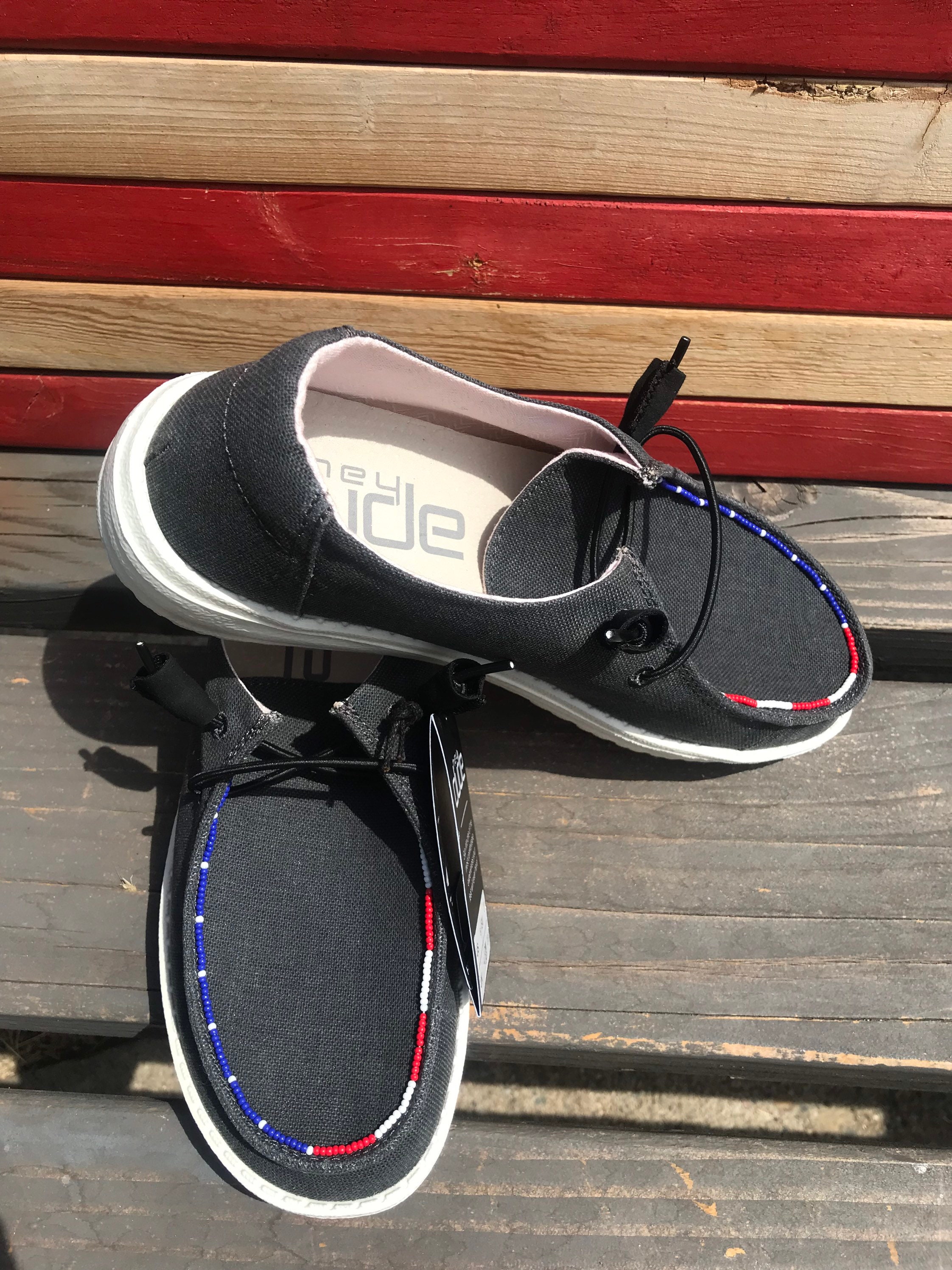 hey dude shoes red white and blue