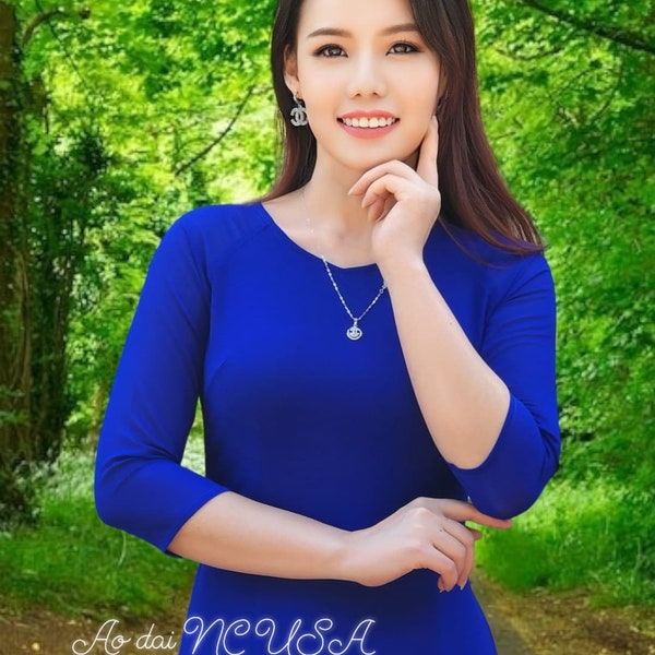 Vietnamese traditional dress women blue ao Dai size asian S M L XL XXl  XXXL double layers ao dai truyen thong