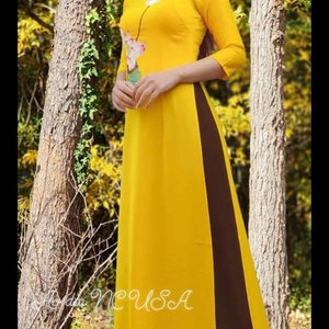 Ao Dai Long Traditional Dress Vietnamese Yellow Lotus Hoa Sen - Etsy