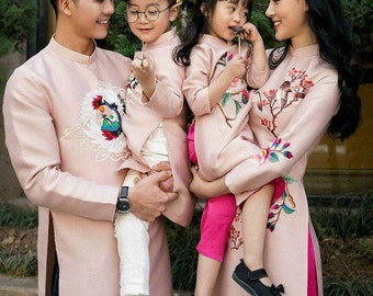 Pre order Vietnamese dress Ao Dai cach tan modern dress new style pink  tet gia dinh