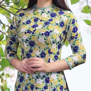 Vietnamese traditional dress women ao Dai size asian ao dai truyen thong floral hoa nhi