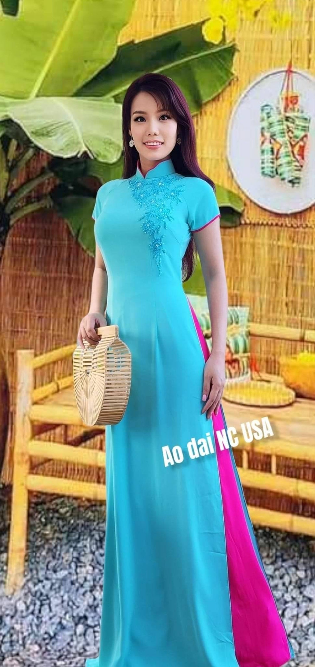 Green Vietnamese Ao Dai With Yellow Pants | Ao Dai Viet Nam