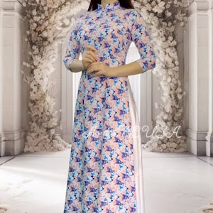Vietnamese traditional dress women ao Dai size asian ao dai truyen thong floral