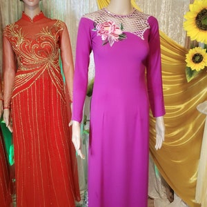 Vietnamese dress Ao Dai long dress 2 layers design purple